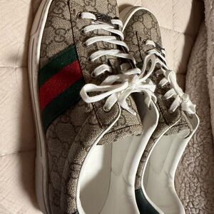 Gucci Monogram Sneakers with Red and Green Accents